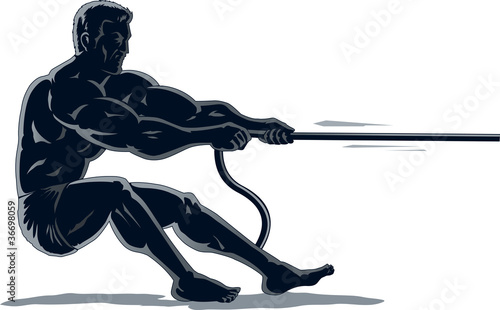 Outline of a strongman pulling a rope