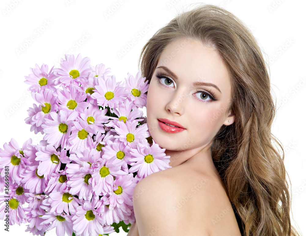 Pretty young adult girl with flower Pretty young adult girl with flower