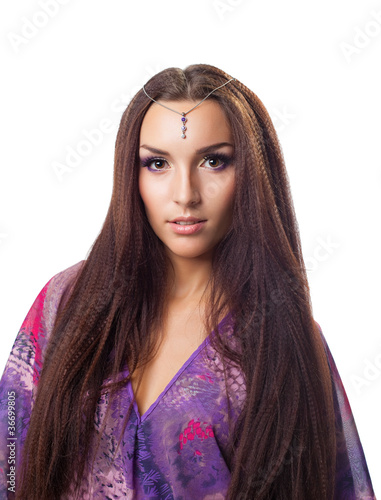 Cute woman portrait in indi style cloth and bindi