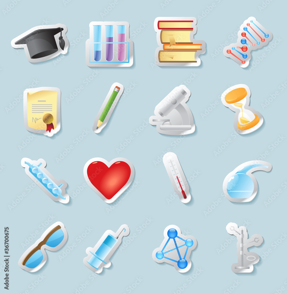 Sticker icons for science and education Sticker icons for science and education