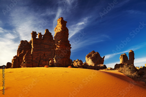 Bizarre sandstone cliffs in Sahara Desert, Tassili N'Ajjer, Alge