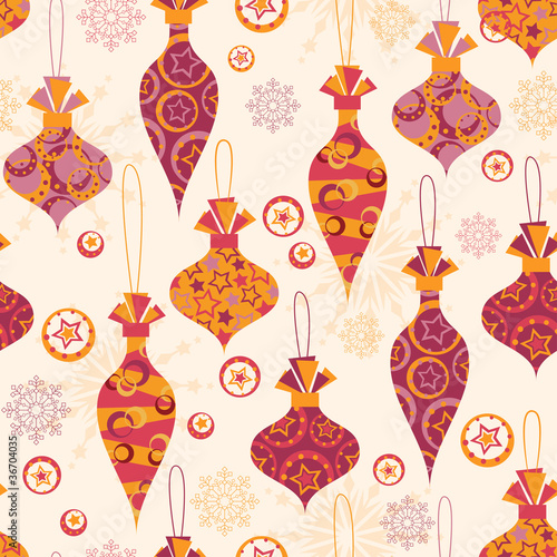 Christmas seamless pattern with balls and stars