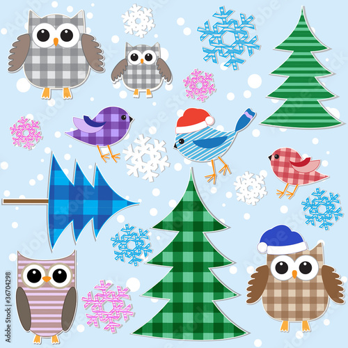 Winter textile stickers. Vector set.