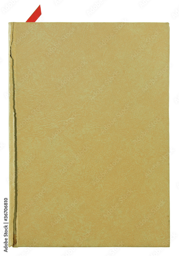 brown old leather book cover isolated on white