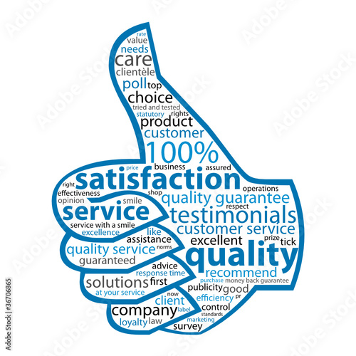 QUALITY- SERVICE-SATISFACTION Tag Cloud (thumbs up customer)