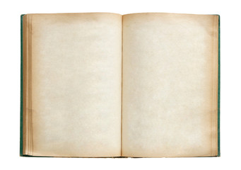 Old book open isolated on white background with clipping path