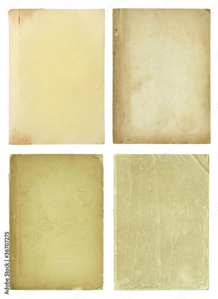 set of old book pages isolated on white background