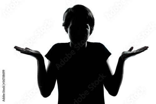 one young teenager boy or girl silhouette ignorant hesitation sh