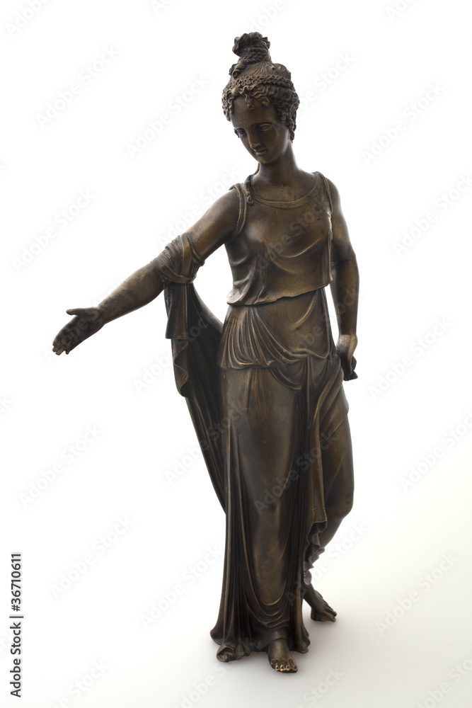 Classical Roman statue of a woman on a white background side
