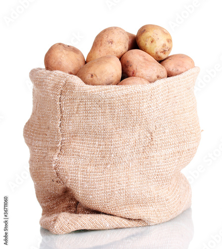 fresh potatoes in the bag isolated on white