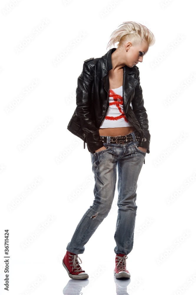 Punk girl wearing leather jacket Punk girl wearing leather jacket