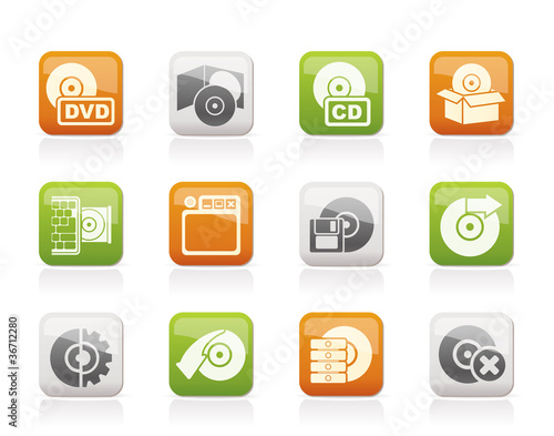 Computer Media and disk Icons - vector icon set