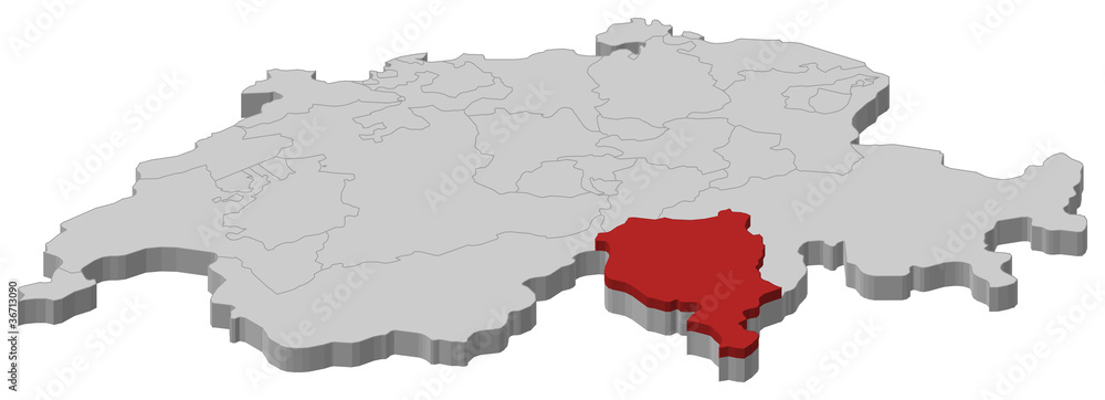 Fototapeta premium Map of Swizerland, Ticino highlighted