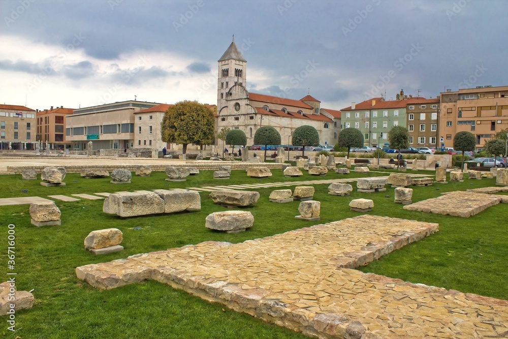 Green square in Zadar - Forum, roman remains Green square in Zadar - Forum, roman remains