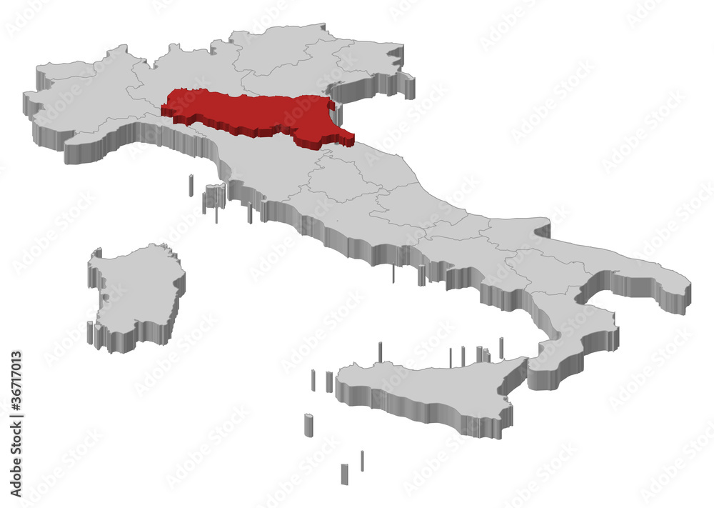 Map of Italy, Emilia-Romagna highlighted