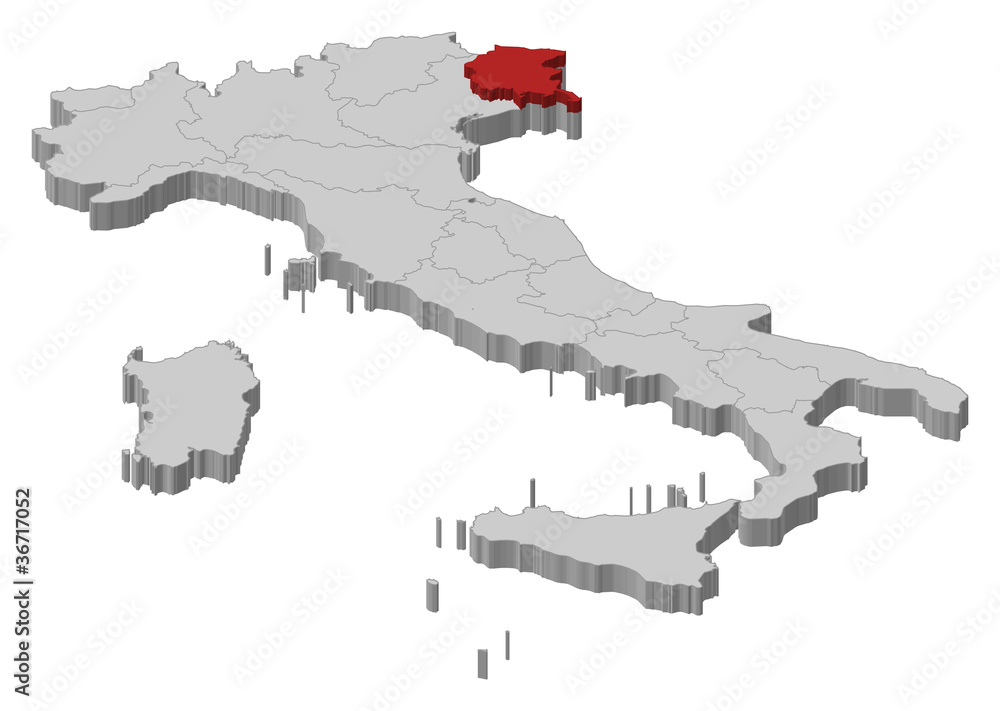 Fototapeta premium Map of Italy, Friuli-Venezia Giulia highlighted