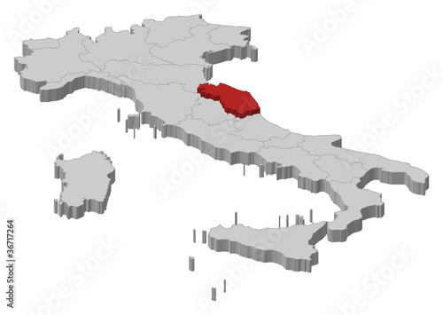 Map of Italy, Marche highlighted