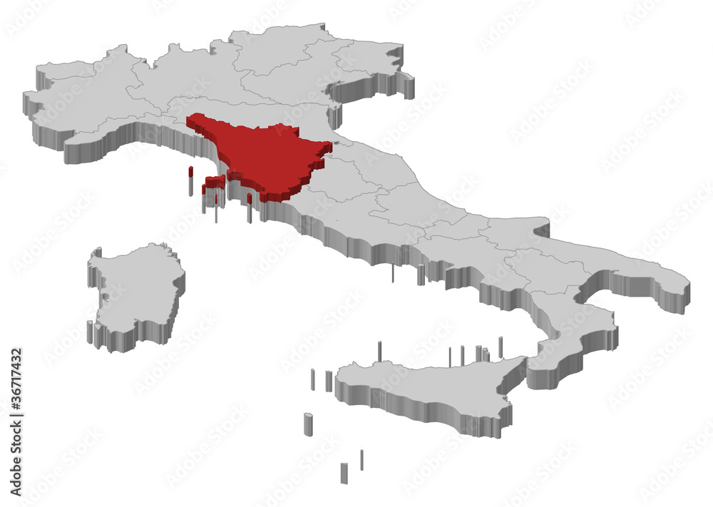 Map of Italy, Tuscany highlighted Map of Italy, Tuscany highlighted