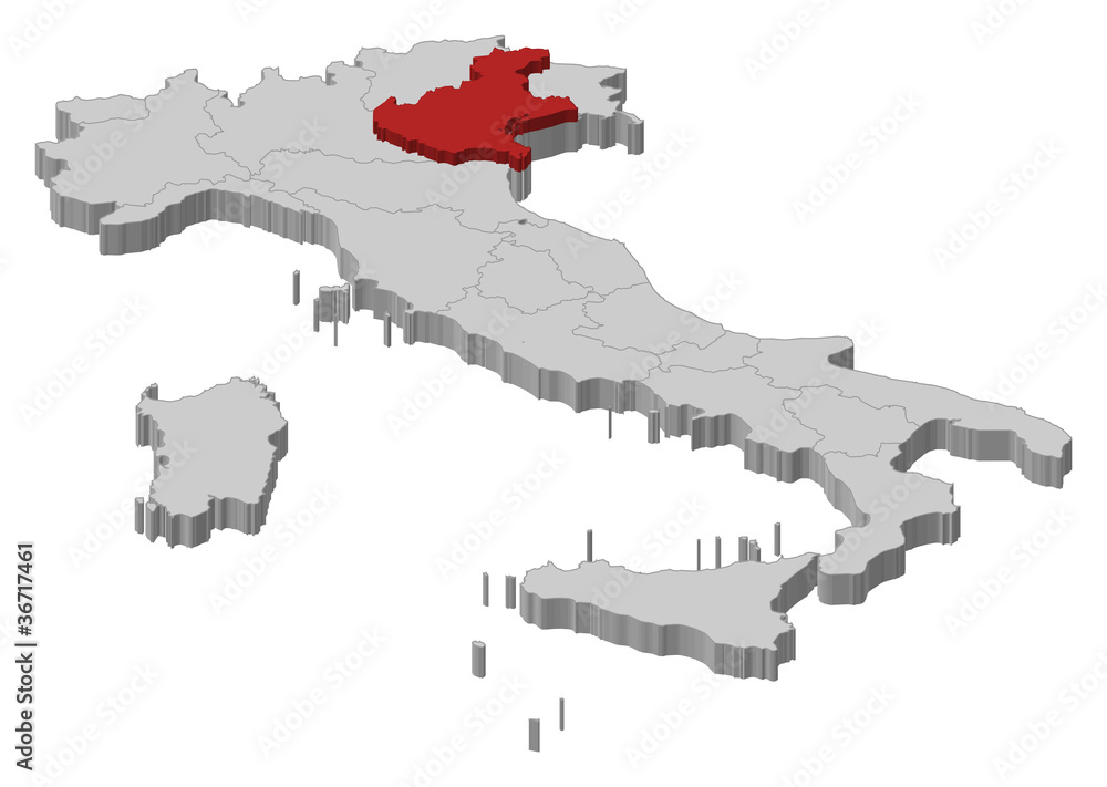 Map of Italy, Veneto highlighted Map of Italy, Veneto highlighted
