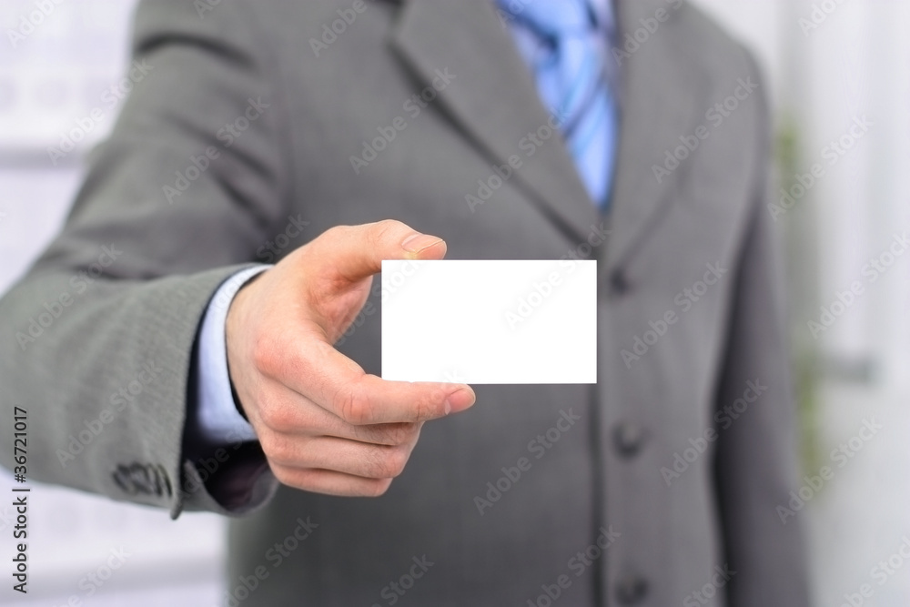 Man holding visiting card Man holding visiting card