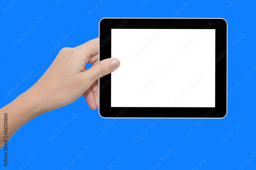 a male hand holding a touchscreen computer a male hand holding a touchscreen computer
