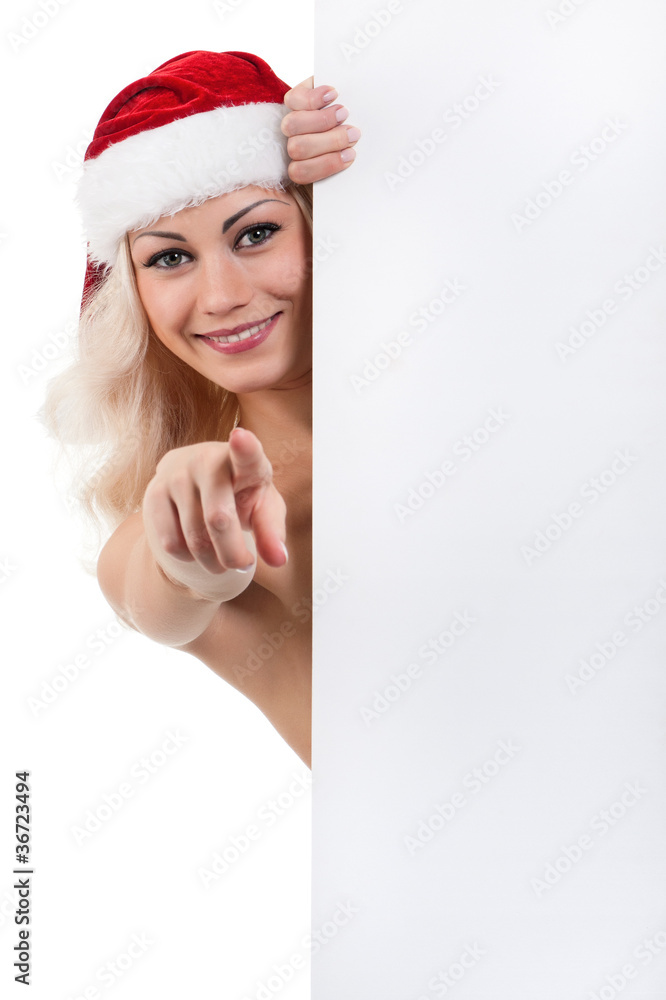 Christmas woman with blank Christmas woman with blank