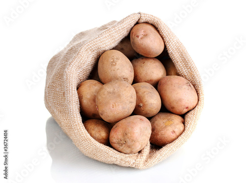 fresh potatoes in the bag isolated on white