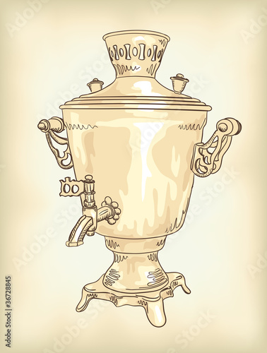 Russian samovar. Vintage vector illustration.