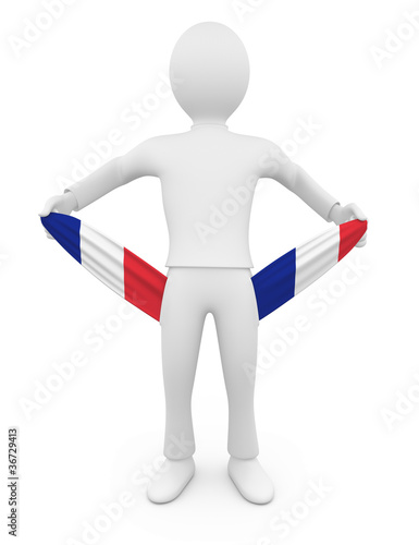 Personnage 3d français ruiné tirant sur ses poches