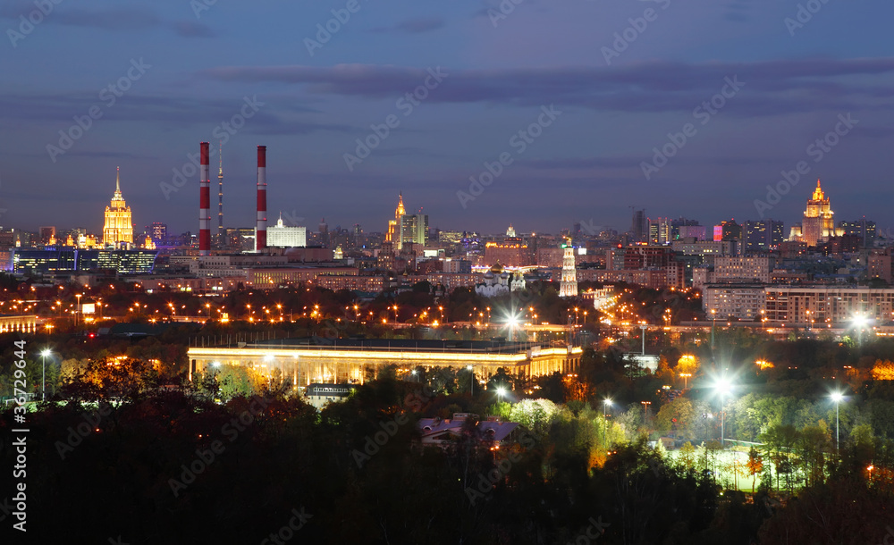 View from Vorobyovy Hills, Stalinist skyscraper in Moscow