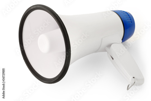 Handheld megaphone on white background photo