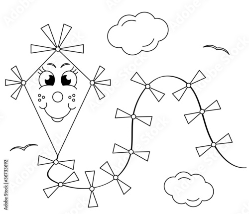 coloring book with kite - vector illustration