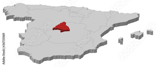 Map of Spain, Madrid highlighted