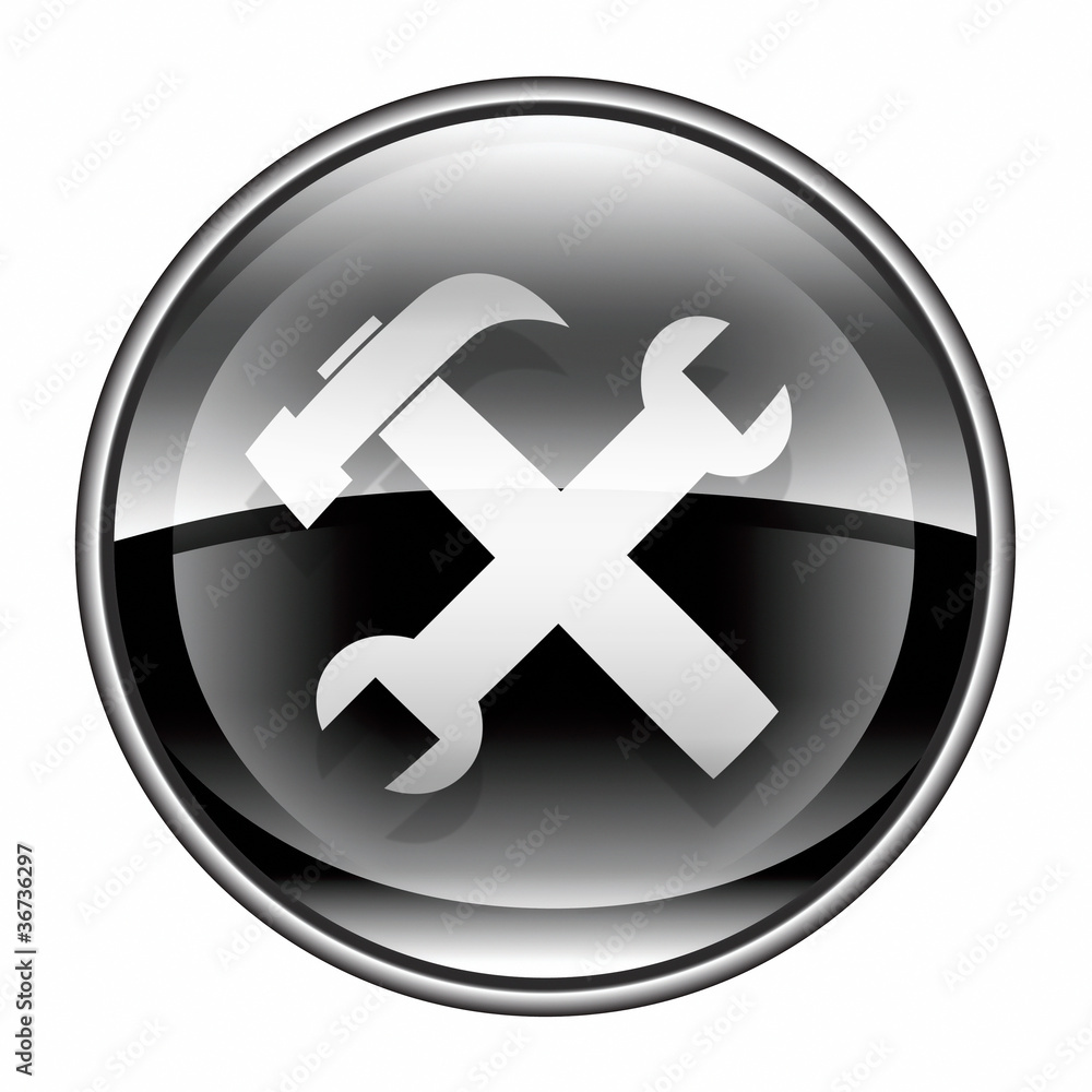Tools icon black, isolated on white background. Tools icon black, isolated on white background.