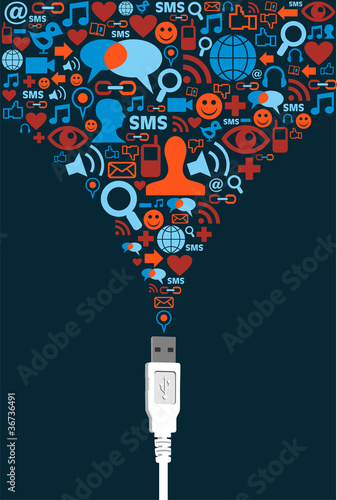 Social media icon set USB communication