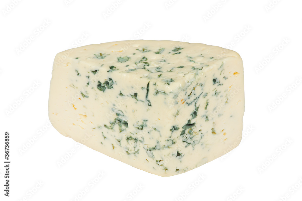 A piece of fresh cheese on a white background