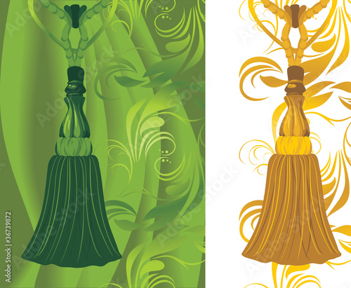 Green and golden tassel on the decorative background
