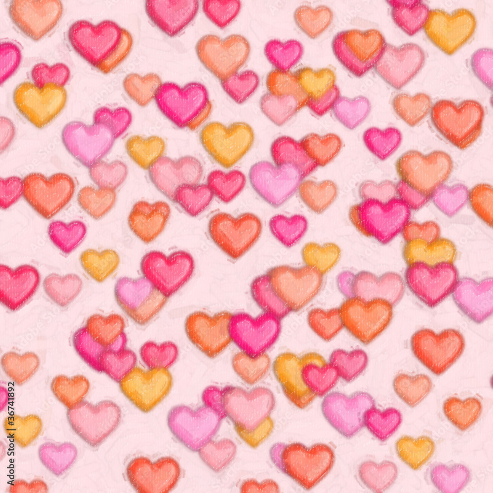 Painted hearts in orange, pink, red and yellow Painted hearts in orange, pink, red and yellow