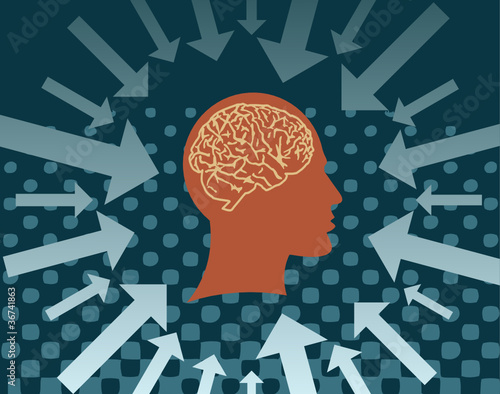Human head with the brain and the arrows, vector