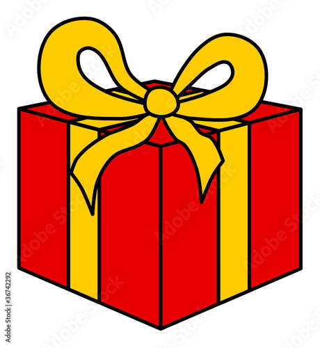 red gift box with yellow ribbon