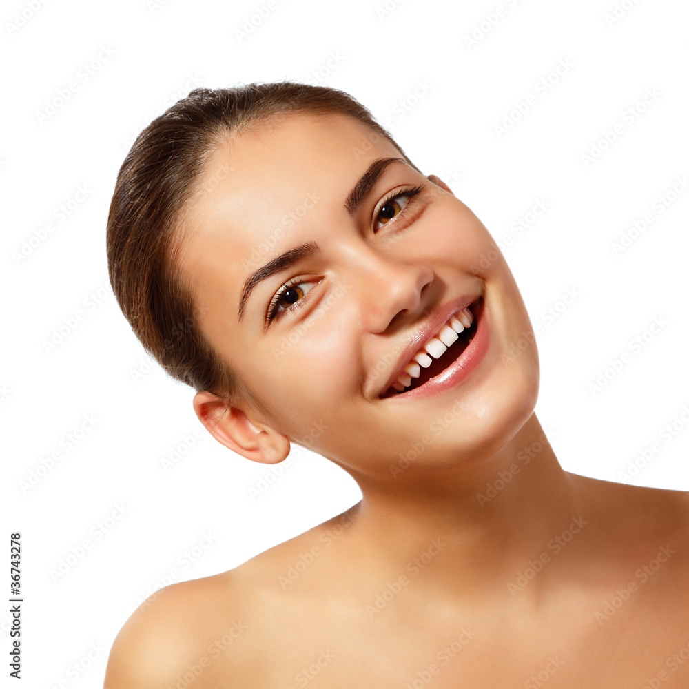 Obraz premium teen girl - happy young natural beauty over white