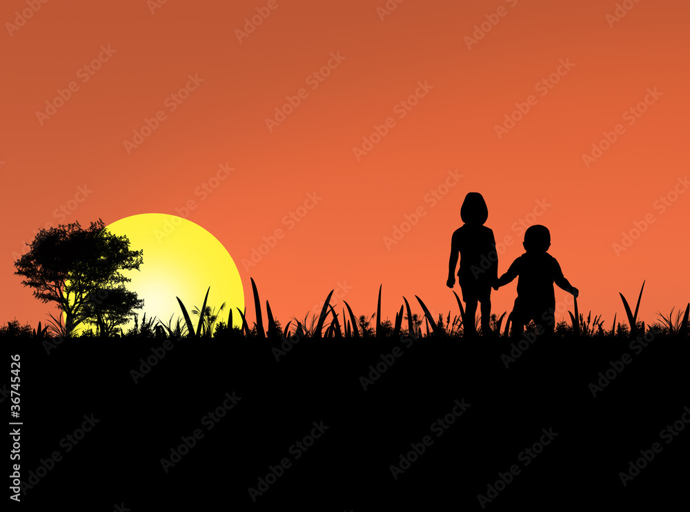 two kids walking in nature