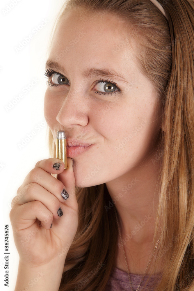 Fototapeta premium girl bullet smirk