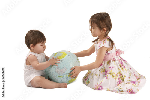 girls with a globe