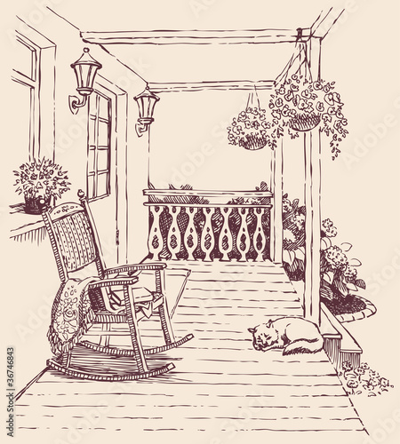 Vector drawing  rocking chairs on the veranda