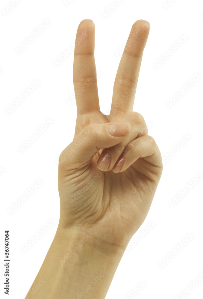 Hand with two fingers up in the peace or victory symbol. Also th Hand with two fingers up in the peace or victory symbol. Also th