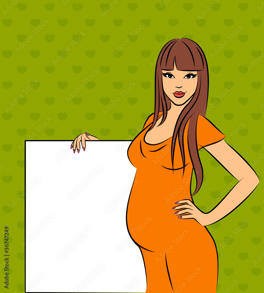 Beautiful pregnant girl with white blank. Beautiful pregnant girl with white blank.