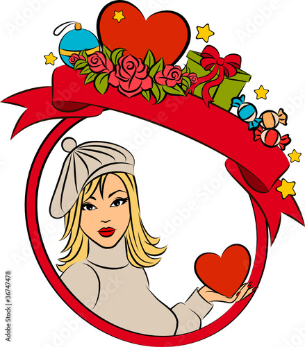 Vector beautiful girl with Christmas gift