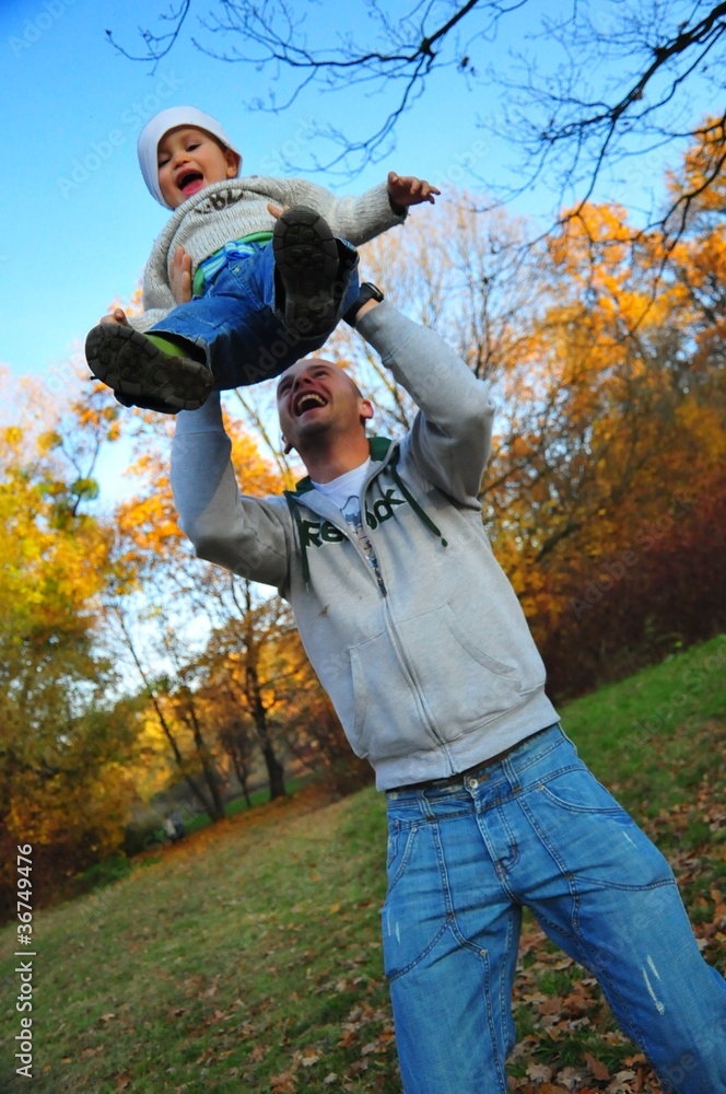 Fototapeta premium father, son, learning to fly