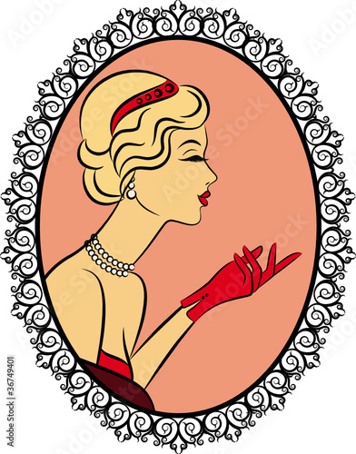 Vintage fashion girl with red glove. Vector